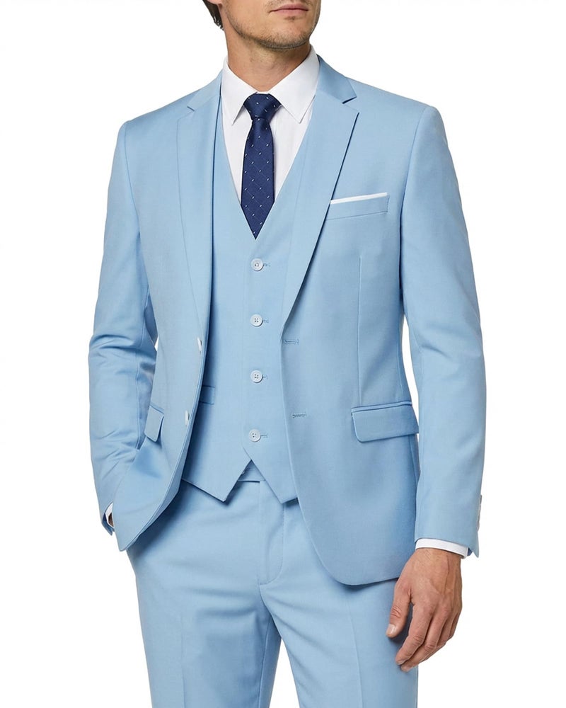 MYS MY'S Men's 3 Piece Slim Fit Suit Set with Tie, 2 Button Blazer Jacket Vest & Pants, Business Wedding Party Prom Suit for Men, Sky Large - Image 1